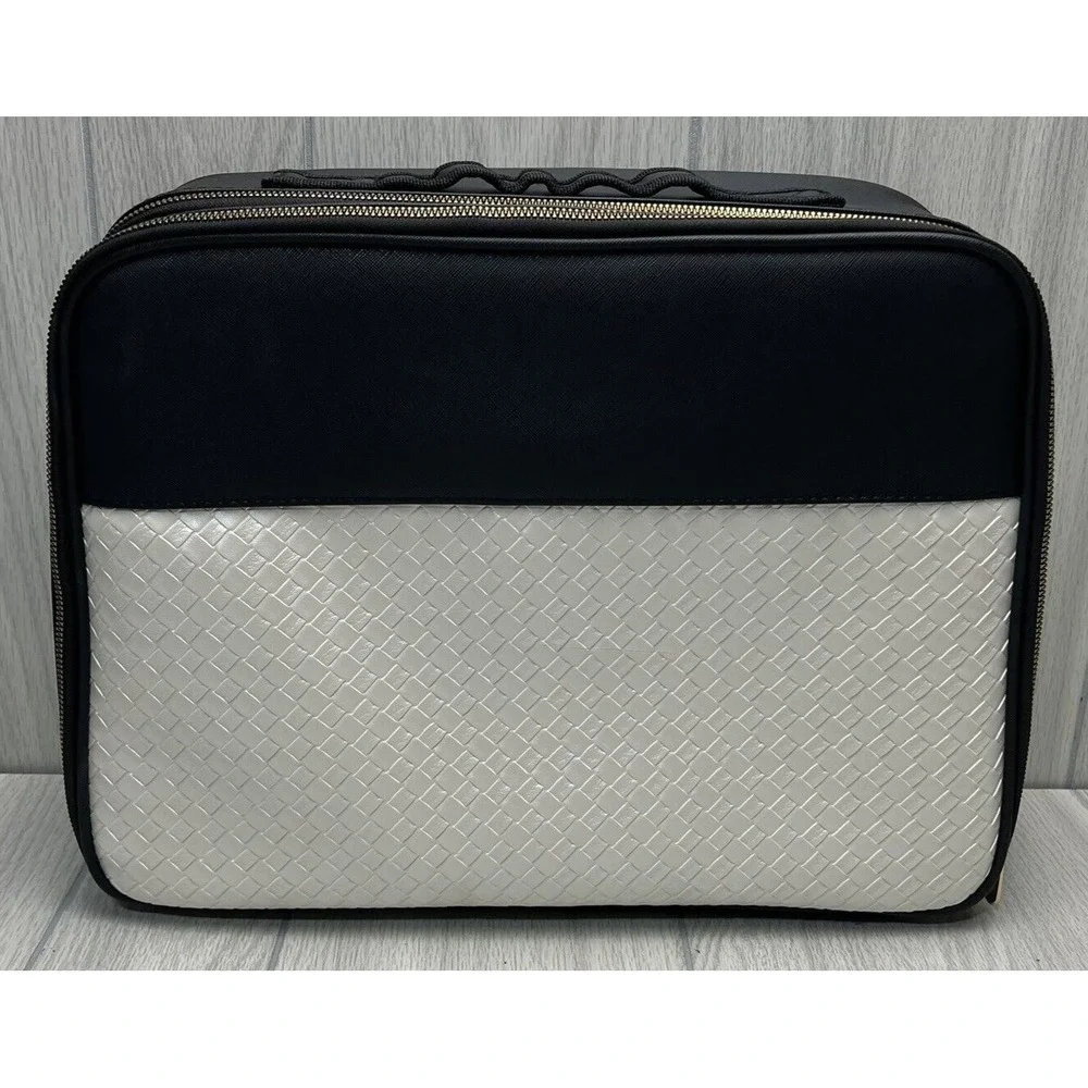 XL Makeup‎ Jewelry Case Ivory Black Adjustable Compartments Travel Train Box